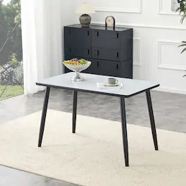 Loheer - Rectangular Dining Table with Imitation Marble Top, Tempered Glass, Seats 4 to 6 - White and Black
