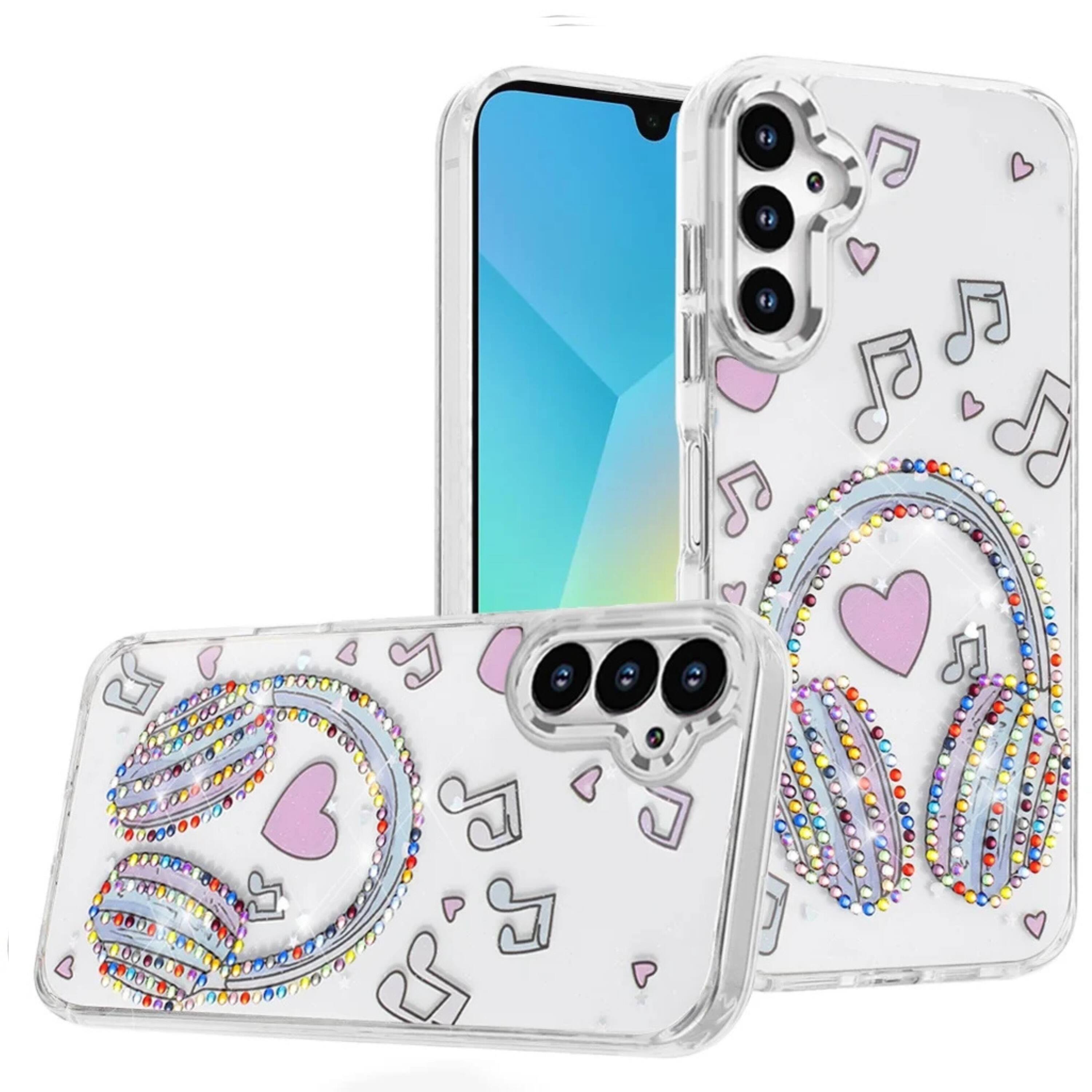 Front. Kitcheniva - Colorful Epoxy Jewel Design Case With Tempered Glass For Samsung A16 5G Music Multicolor - Music.