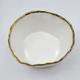 Jiallo - 4" Simplicity Collection Porcelain Gold Trim Freestyle Round Snack Bowl - White