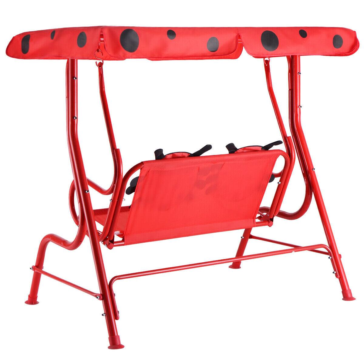 Alt View 4. Gymax - Gymax Kids Patio Porch Bench Swing w/ Safety Belt Canopy Outdoor Furniture Red - Red.
