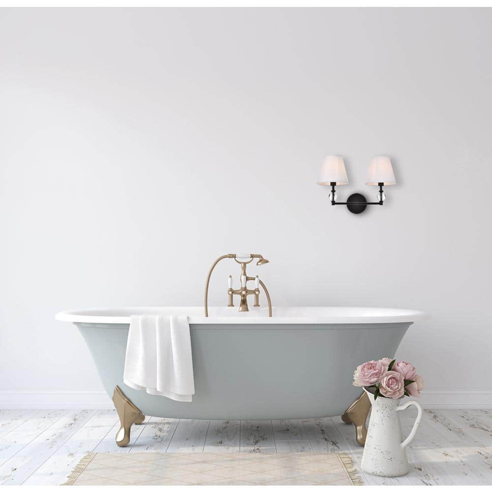 Living District - Bethany 2 lights bath sconce in black with white fabric shade - Black And White Fabric Shade price history on PriceWatchPro