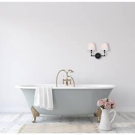 Living District - Bethany 2 lights bath sconce in black with white fabric shade - Black And White Fabric Shade