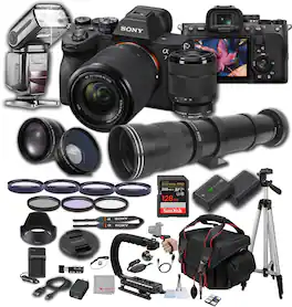 Bundle - Sony - A7 IV w/ 28-70mm Lens, 128GB Extreme Memory, 420-800mm Super Telephoto Lens, TTL Pro Flash, Filters, Lenses, Case T - Black