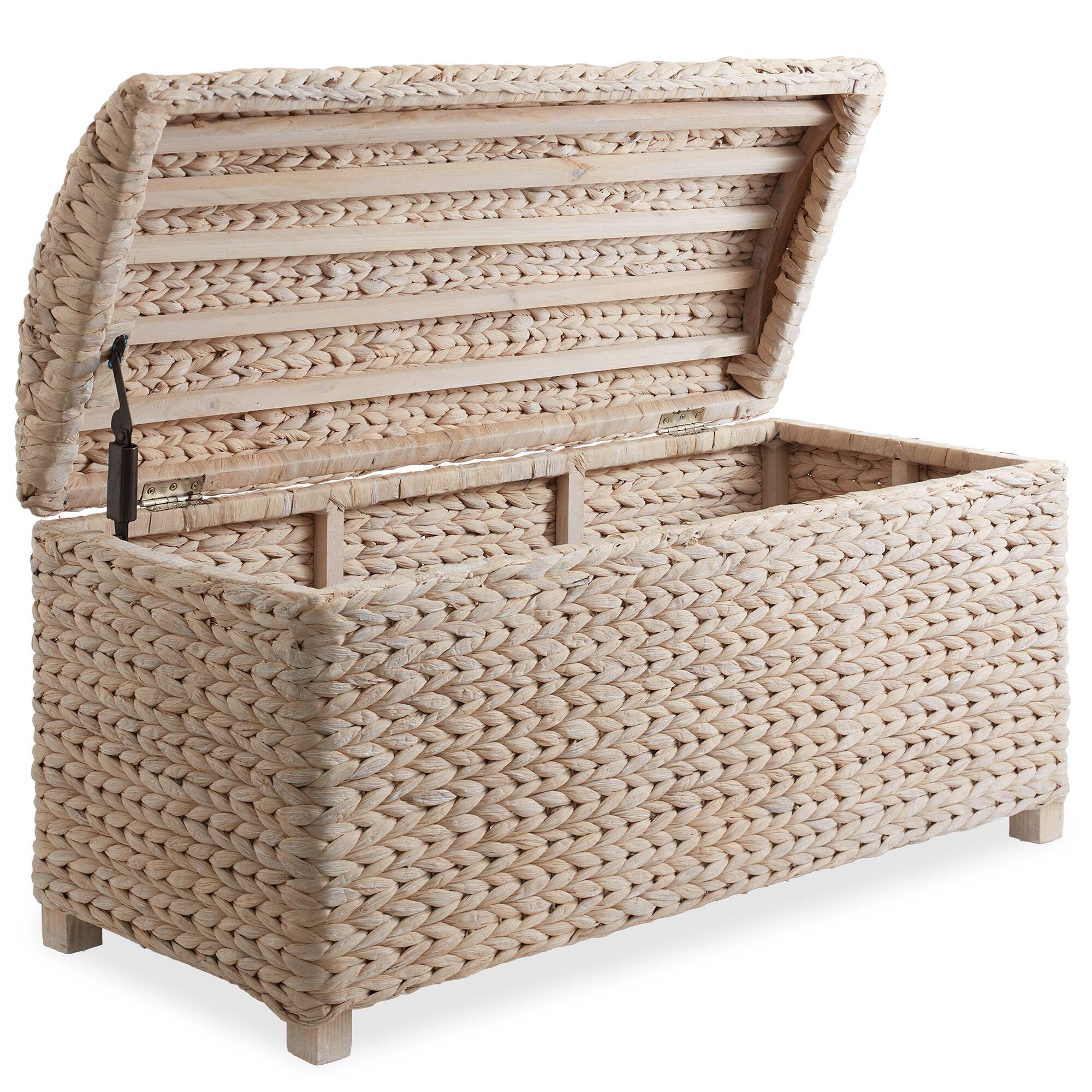 Alt View 2. Casafield - 36-in Storage Trunk Chest w Curved Lid - Safety Hinge - Water Hyacinth - Whitewash.