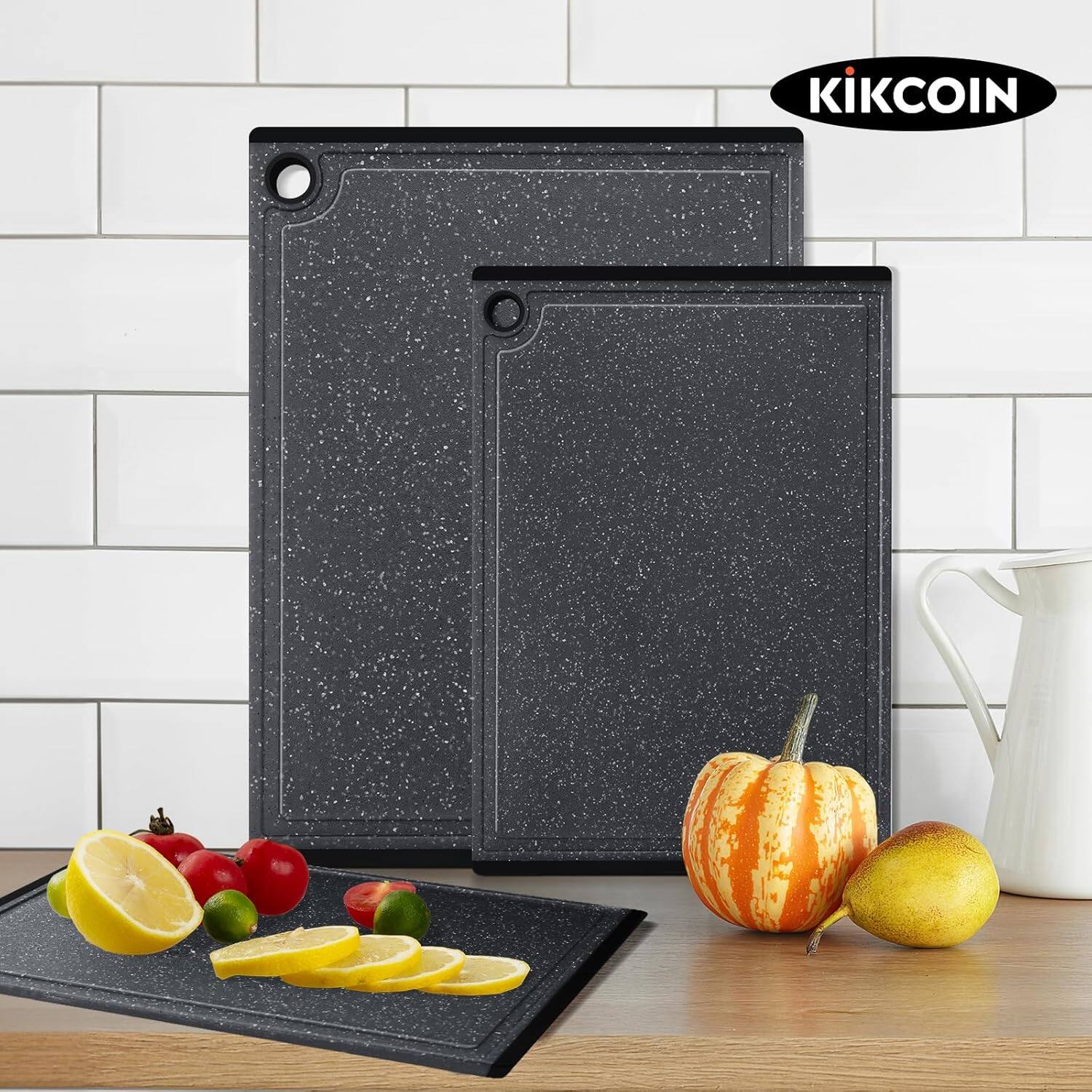 Alt View 3. PARKER SLATER - Kikcoin 3‑Pc Plastic Cutting Board Set – Non‑Slip, Juice Grooves, Dishwasher Safe.