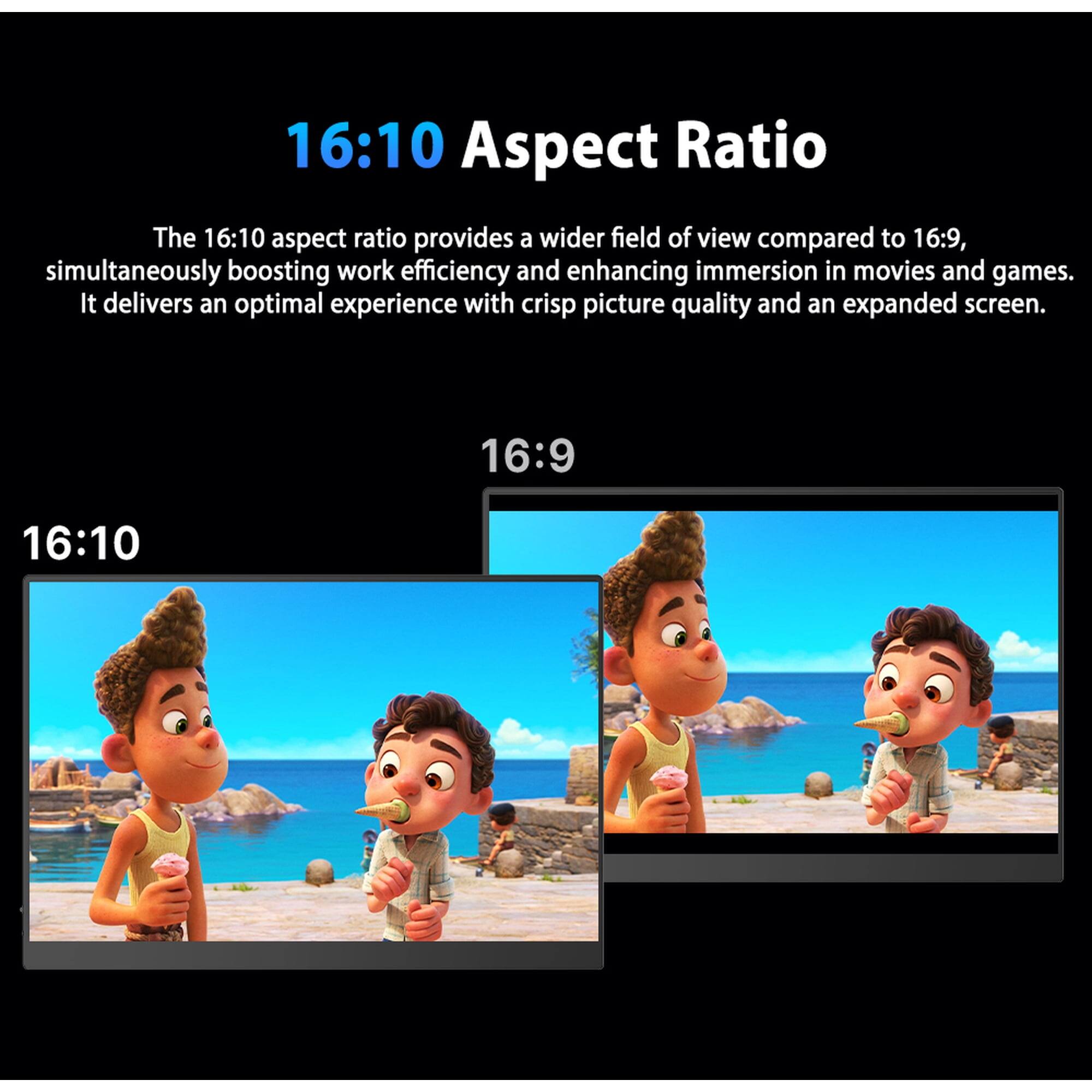 16:10 Aspect Ratio

The 16:10 aspect ratio provides a wider field of view compared to 16:9, simultaneously boosting work efficiency and enhancing immersion in movies and games. It delivers an optimal experience with crisp picture quality and an expanded screen.

16:10

16:9