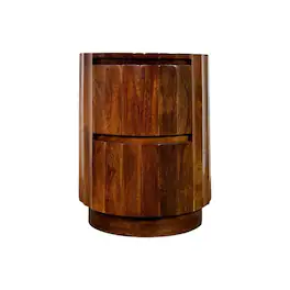 Carolina Chair & Table - Harrison Groove 16"x 21" Round Scallop Accent Table with Drawers - Chestnut