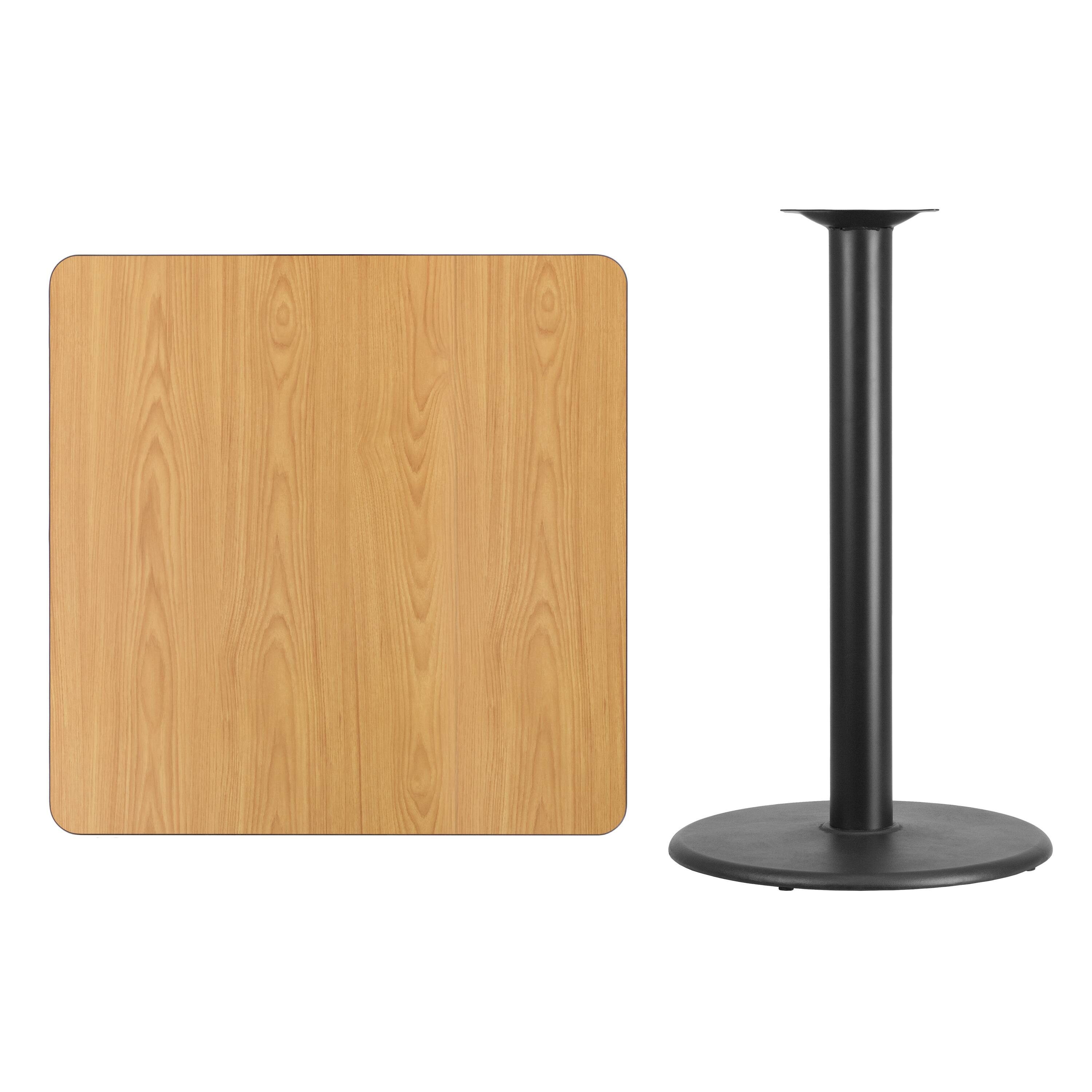 Alt View 2. Emma + Oliver - 36" Square Laminate Table Top with 24" Round Bar Height Table Base - Natural.