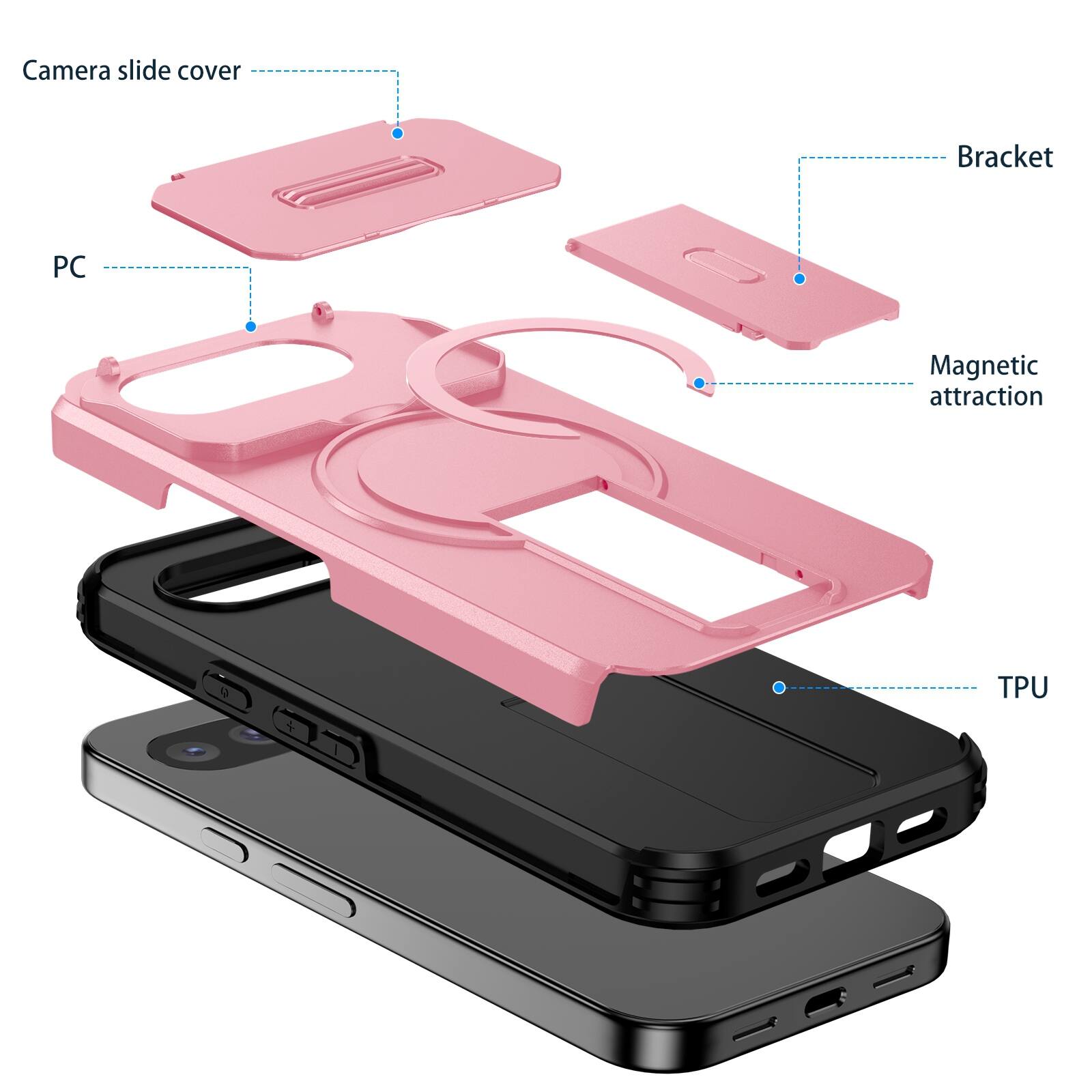 Camera slide cover  
Bracket  
PC  
Magnetic attraction  
TPU
