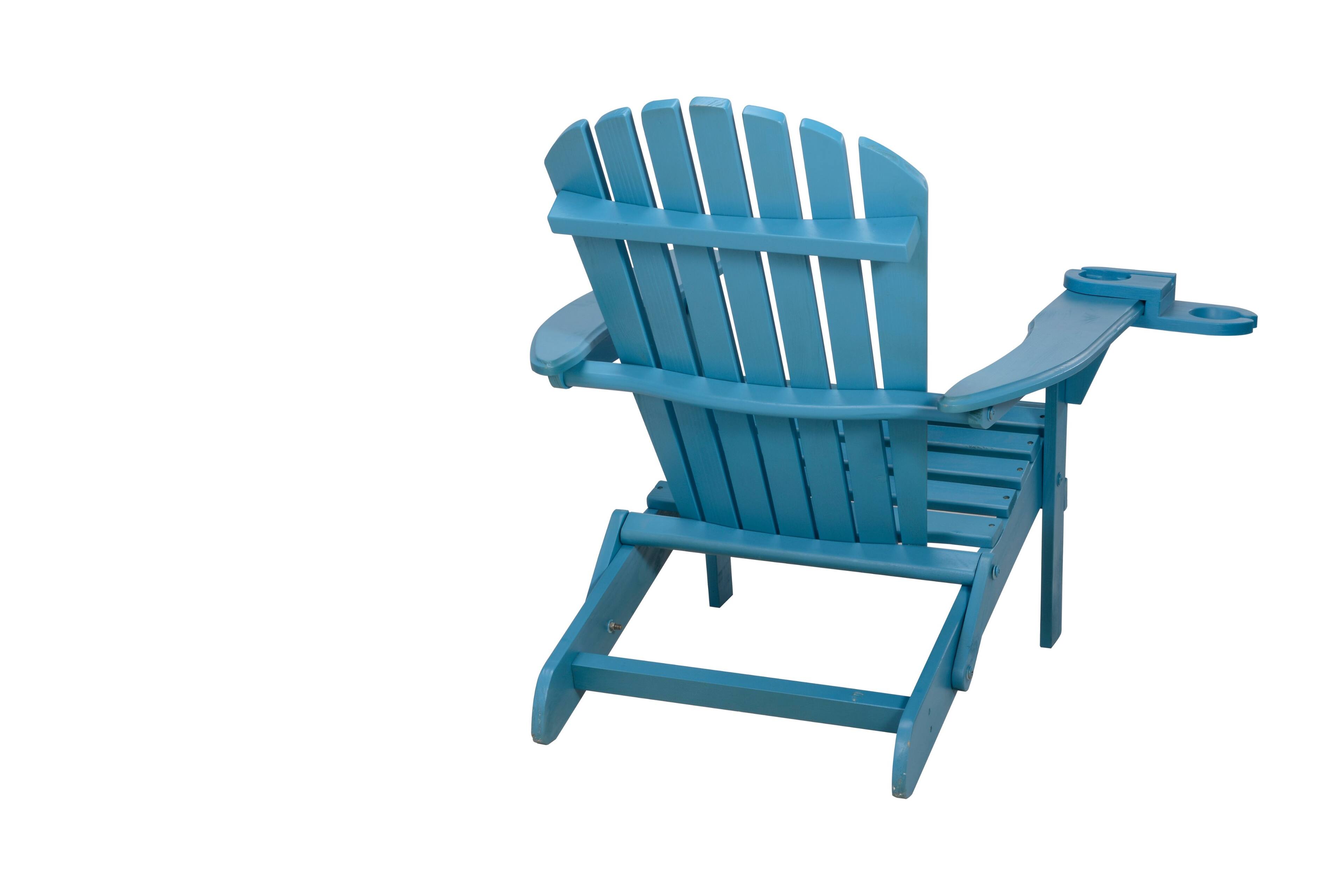 Back. Jiallo - Foldable Adirondack Chair with cup holder Bristro Set, 2 Chairs with cup holders and 1 End Table - SKY BLUE.