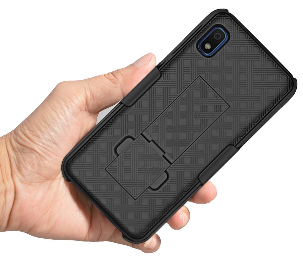 Alt View 4. Nakedcellphone - Case with Stand and Belt Clip Holster for Samsung Galaxy A10e - Black.