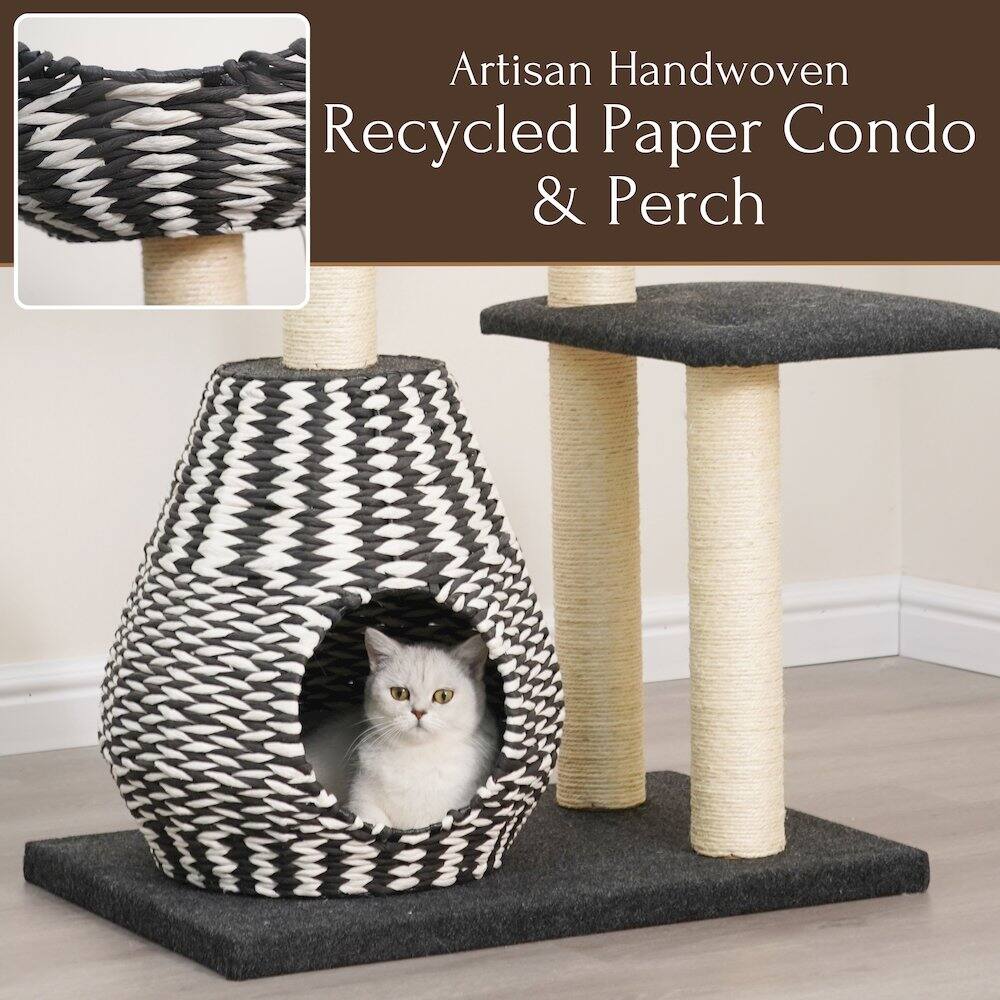 Artisan Handwoven Recycled Paper Condo & Perch
