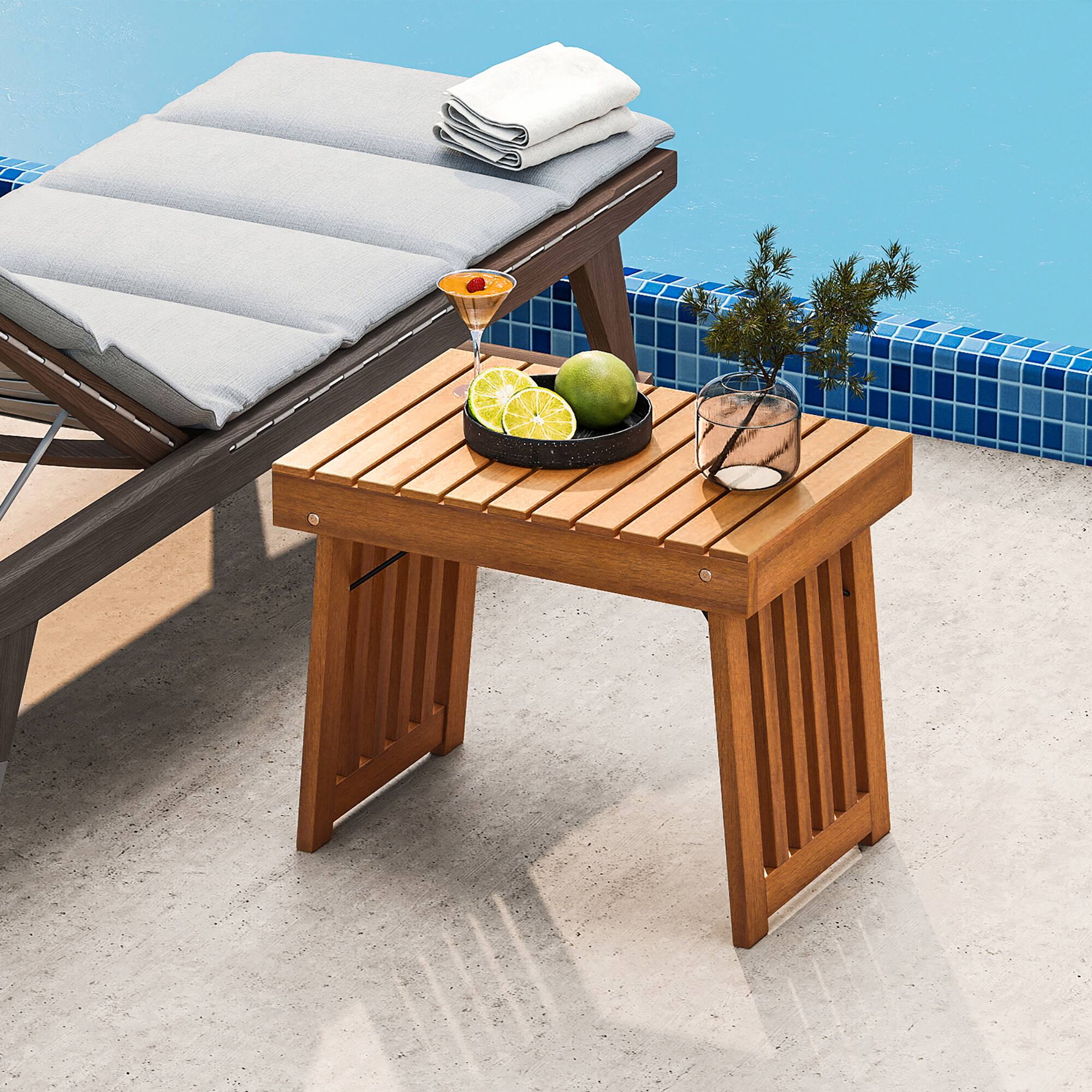 Alt View 3. Gymax - Gymax 2PCS Outdoor Folding Side Table Patio Acacia Wood End Table w/ Slatted Tabletop - Teak.