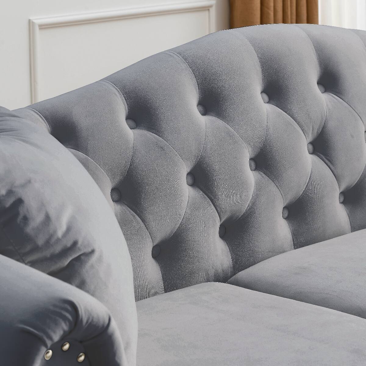 Alt View 6. Ropilly - Ropilly Grey Velvet Chesterfield Sofa, 79 Inch 3 Seater Tufted Couch for Living Room - Grey.