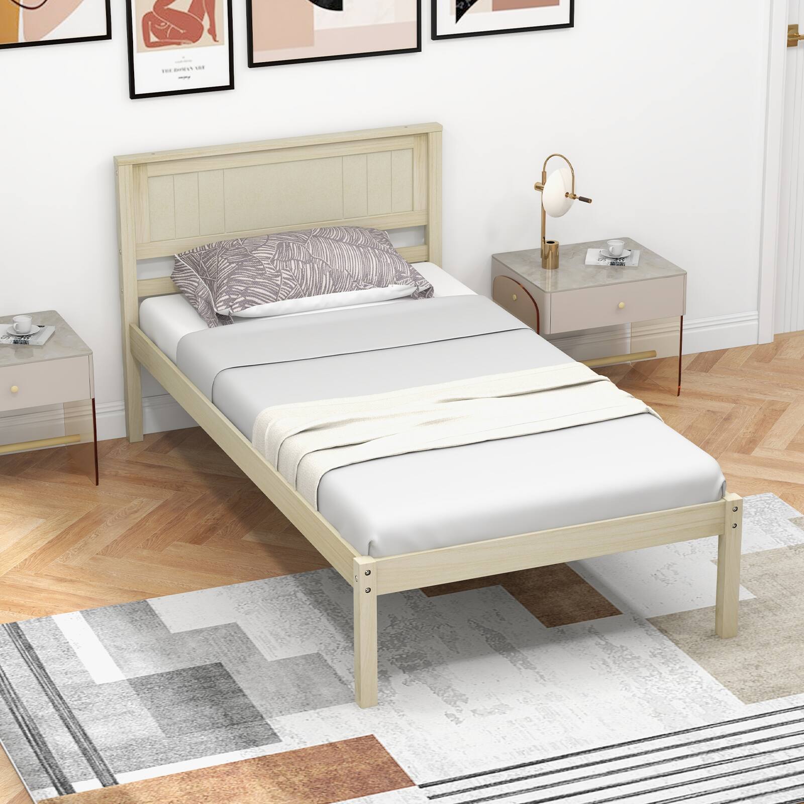 Angle. SlickBlue - Wood Platform Bed with Headboard and Sturdy Slat Support for Mattress - Natural.