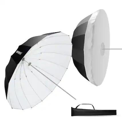 Front. Neewer - 51" Parabolic White Umbrella with Diffuser, Quick Fold, w/ Bag, NS2U.