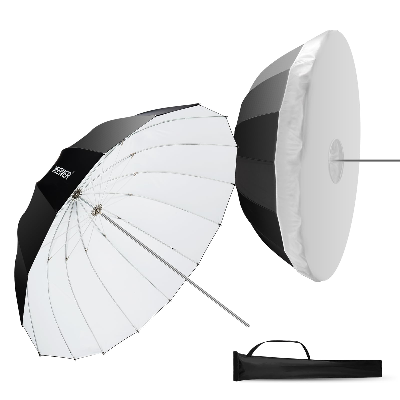 Front. Neewer - 51" Parabolic White Umbrella with Diffuser, Quick Fold, w/ Bag, NS2U.
