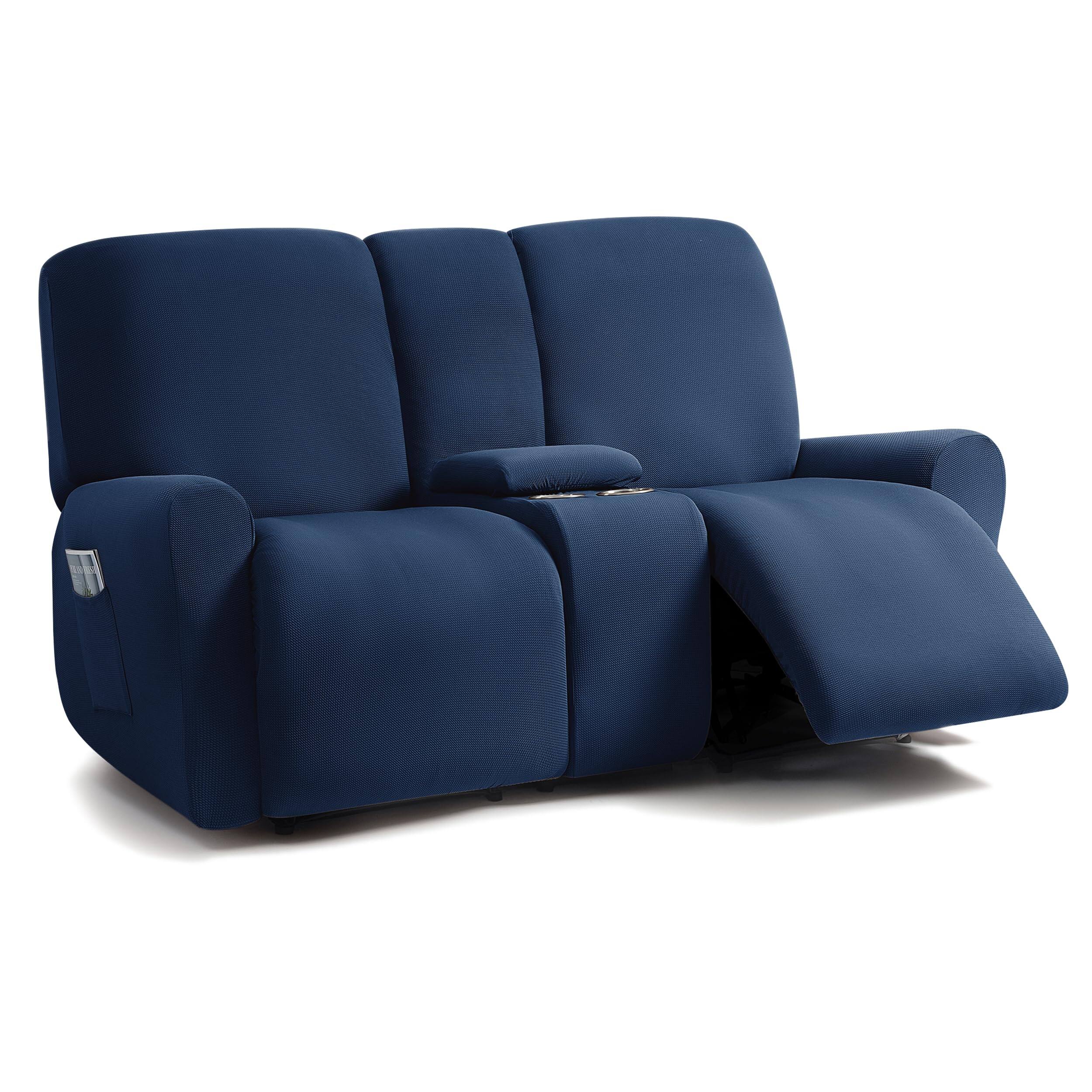 Blue Loveseat With Console Recliner Slipcover