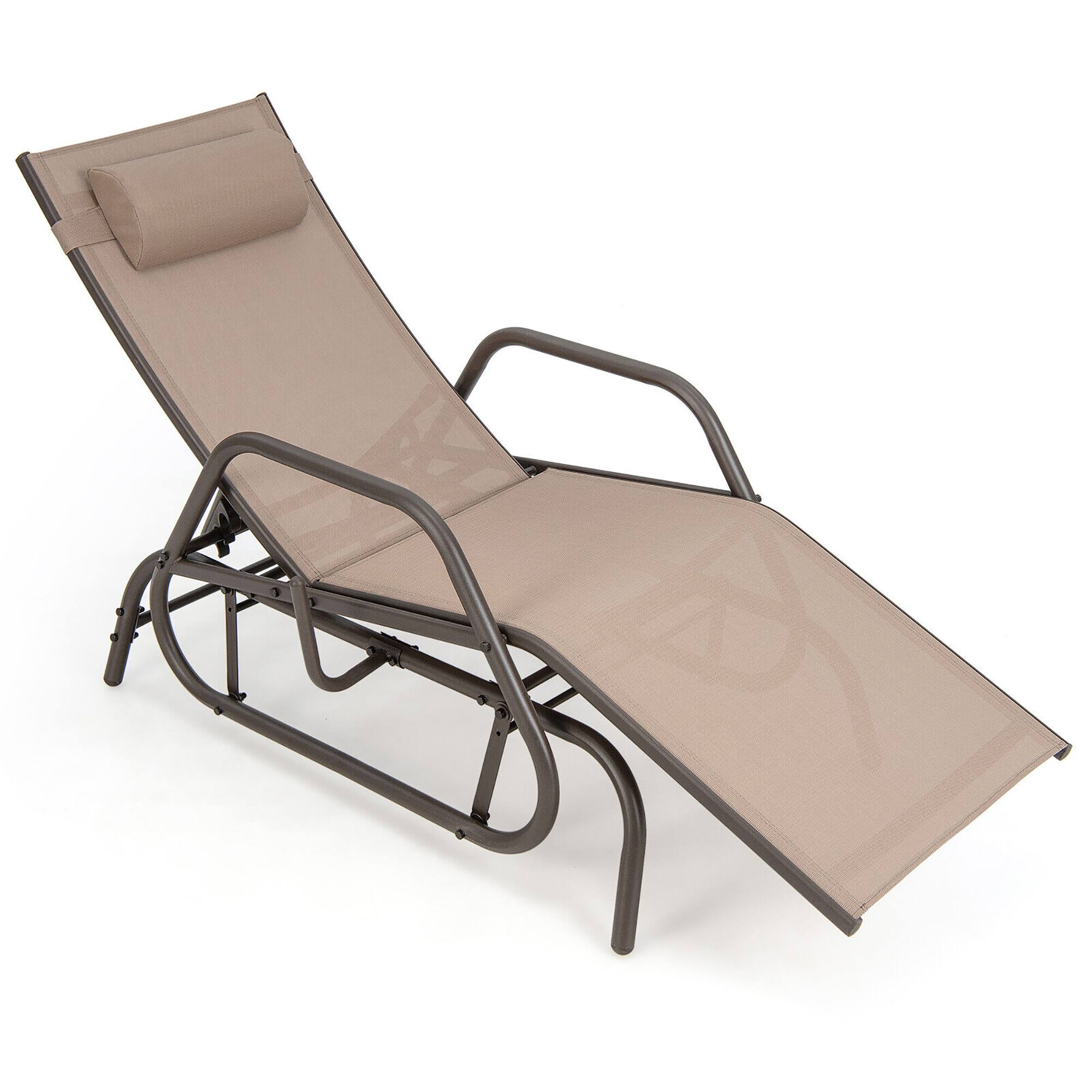 Front. Gymax - Gymax Patio Chaise Lounge Glider Recliner Chair Adjustable Sturdy Metal Frame Outdoor Brown - Brown.