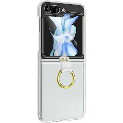 Front. SaharaCase - Hybrid-Flex Hard Shell with Ring Case for Samsung Galaxy Z Flip5 - Clear.