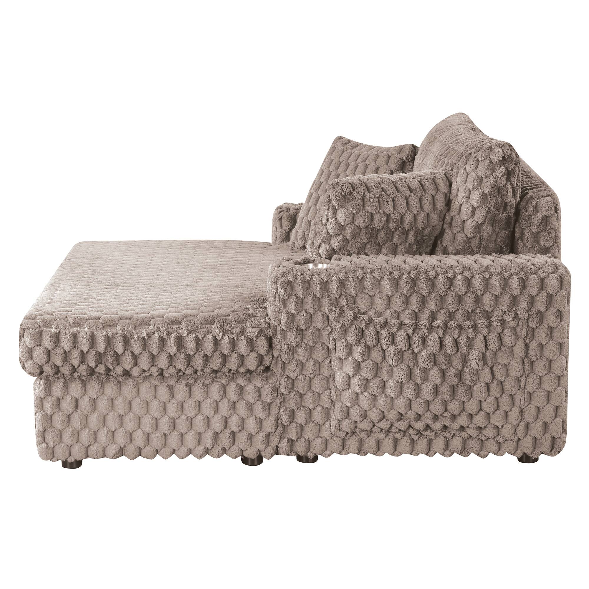 Alt View 1. Vaczon - 58-Inch Oversized Chaise Lounge Sofa Bed with Cup Holders and Storage Pocket for Living Room - Taupe Beige.