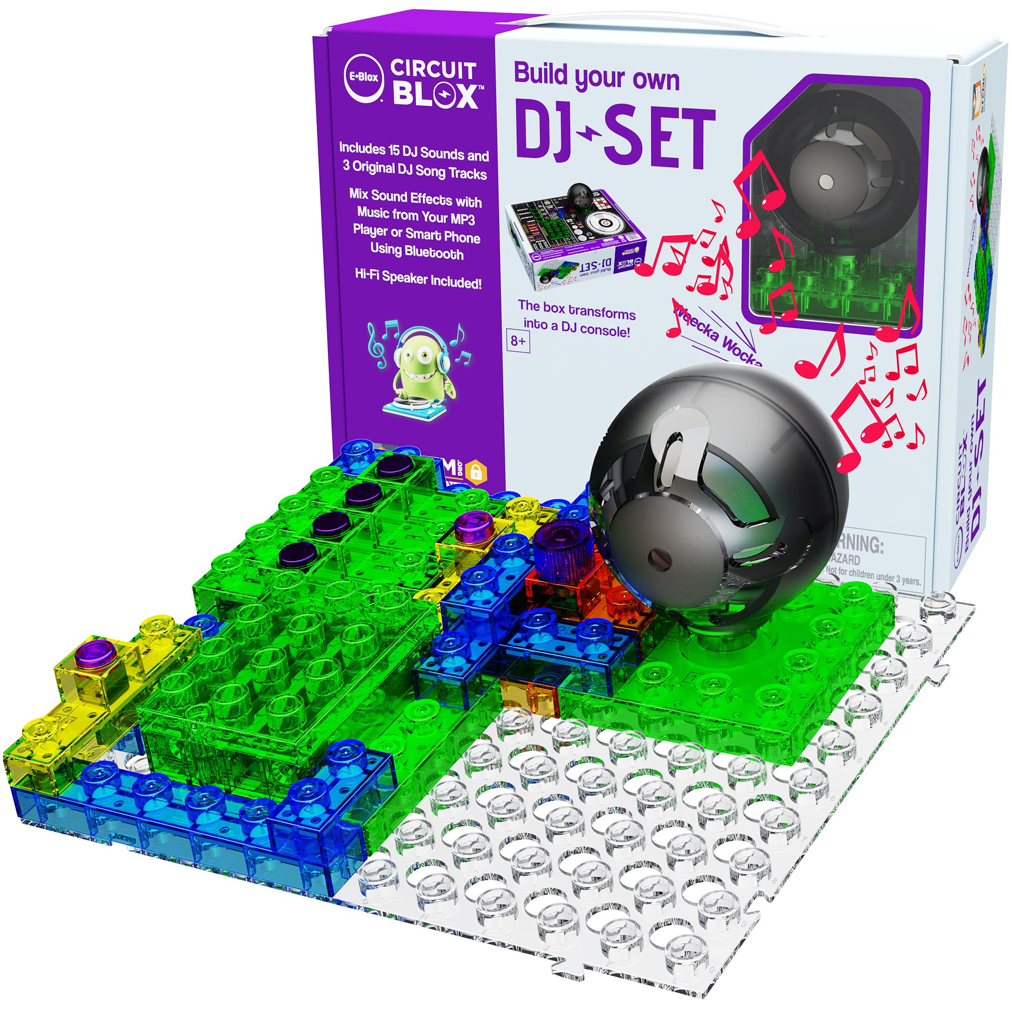 Circuit Build Your Own BLOX + Includes 15 DJ Sounds and DJ SET 3 Original DJ Song Tracks Mix Sound Effects with Music from Your MP3 Player or Smart Phone Using Bluetooth 175:10 APD Hi-Fi Speaker Included! The box transforms into a DJ vibe console! 8+ Wock-Making for children aged 140s V ASI BYSET