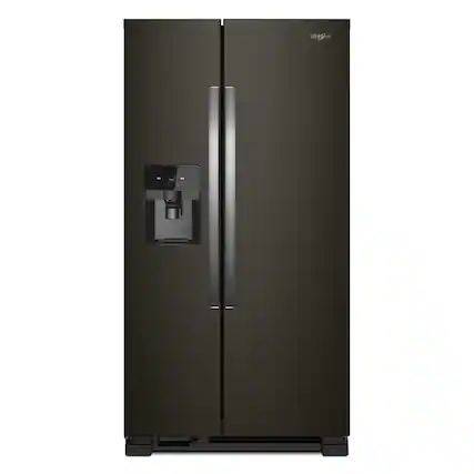 Front. Whirlpool - 33 in. Wide 21 cu. ft. Side-by-Side Refrigerator with LED Interior Lighting - Black Stainless.