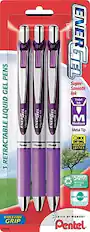 Sure, here is the corrected and grouped text from the image:
---
**ENERGEL**
**3 RETRACTABLE GEL PENS**
- **Super-Smooth Ink**
- **Violet Ink**
- **M Medium Metal Tip**
- **Quick Drying Leaves No Smudges**
- **54% Recycled Plastic**
- **Latex-Free Grip**
- **Spirit of Wonder**
- **Pentel**
**ENERGEL**
**Deluxe**
**3 ENERGEL**
**Violet Ink**
**M Medium**
**Super-Smooth Ink**
**Quick Drying Leaves No Smudges**
**54% Recycled Plastic**
**Latex-Free Grip**
**23444**
---