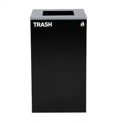 Front. Alpine Industries - 29 Gallon Steel Recycling Trash Can with Square Lid - Black.