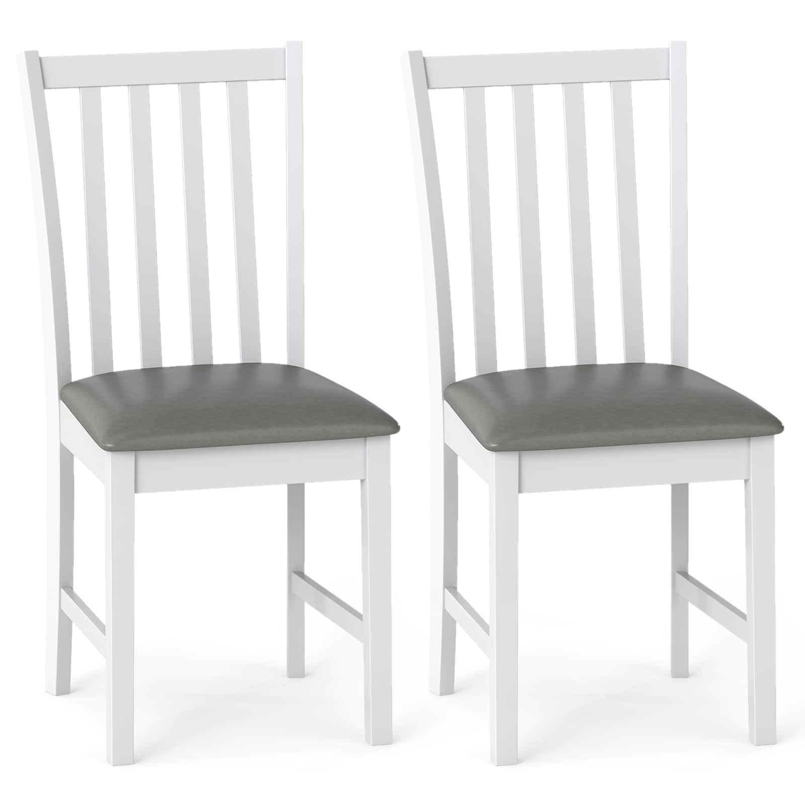 Gymax - Wooden Dining Chair Set of 2 w/Rubber Wood Frame & Padded Seat & Curved Back - White