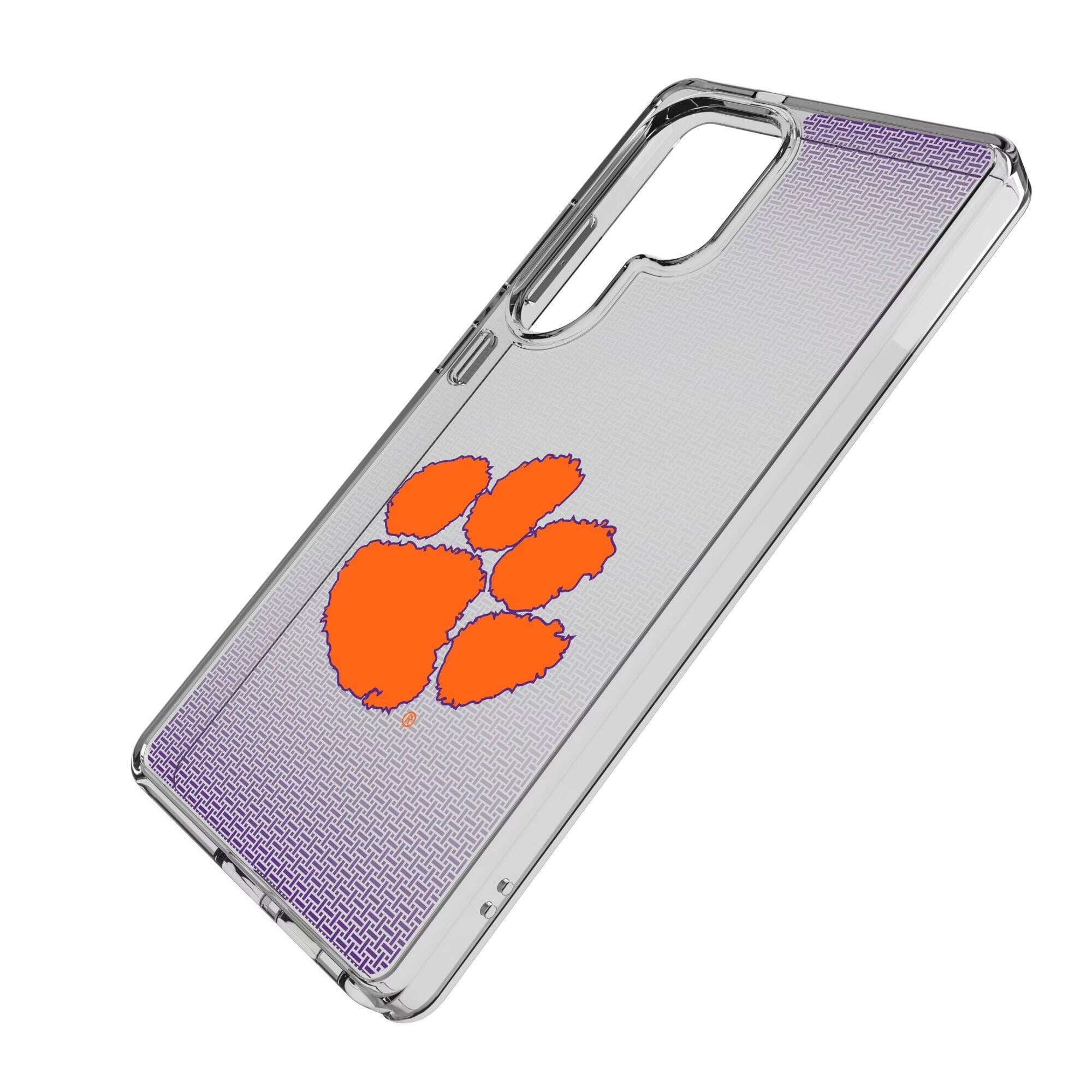 Alt View 1. Keyscaper - Clemson Tigers Linen Logo Galaxy Clear Case - S23 - Multicolor.