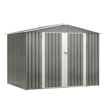 Front. Lirago - 8x6 FT Outdoor Storage Shed All-Weather Metal Shed with Lockable Doors - Gray.