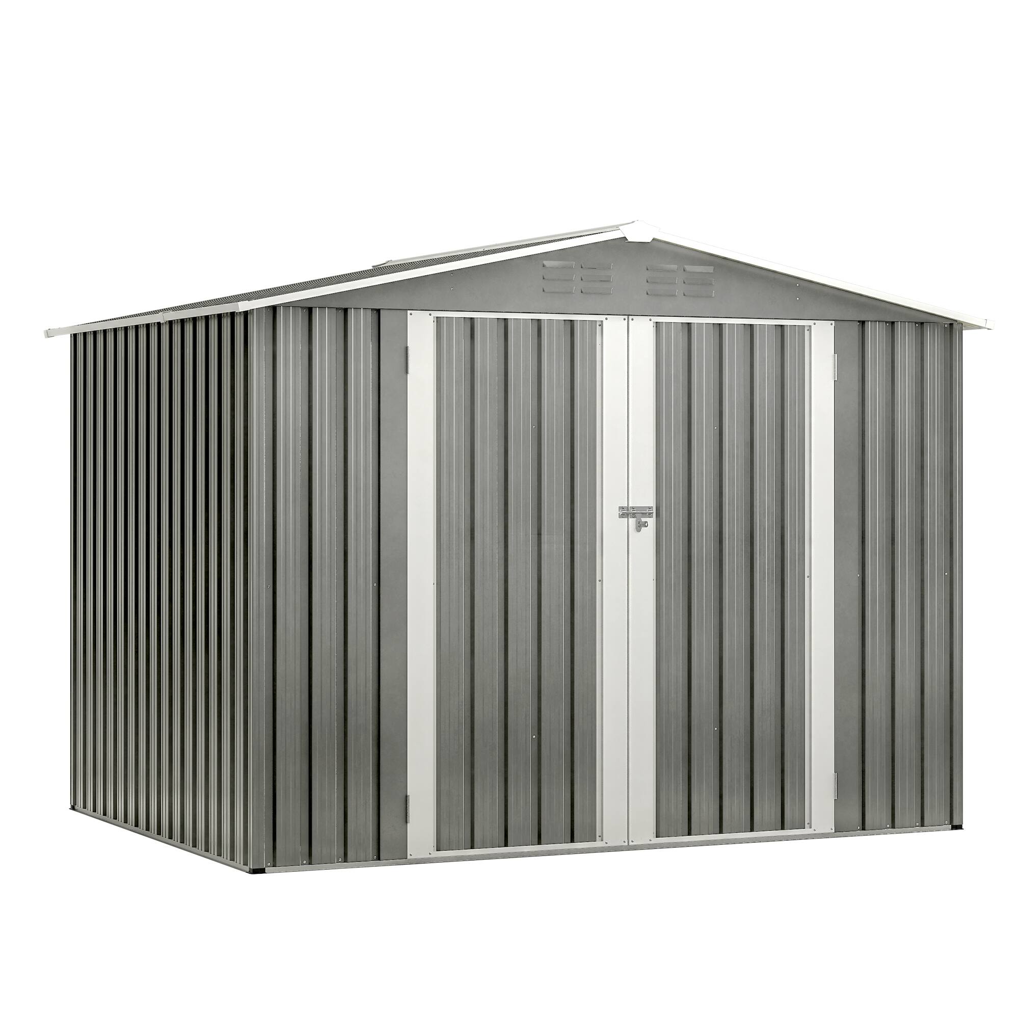 Front. Lirago - 8x6 FT Outdoor Storage Shed All-Weather Metal Shed with Lockable Doors - Gray.