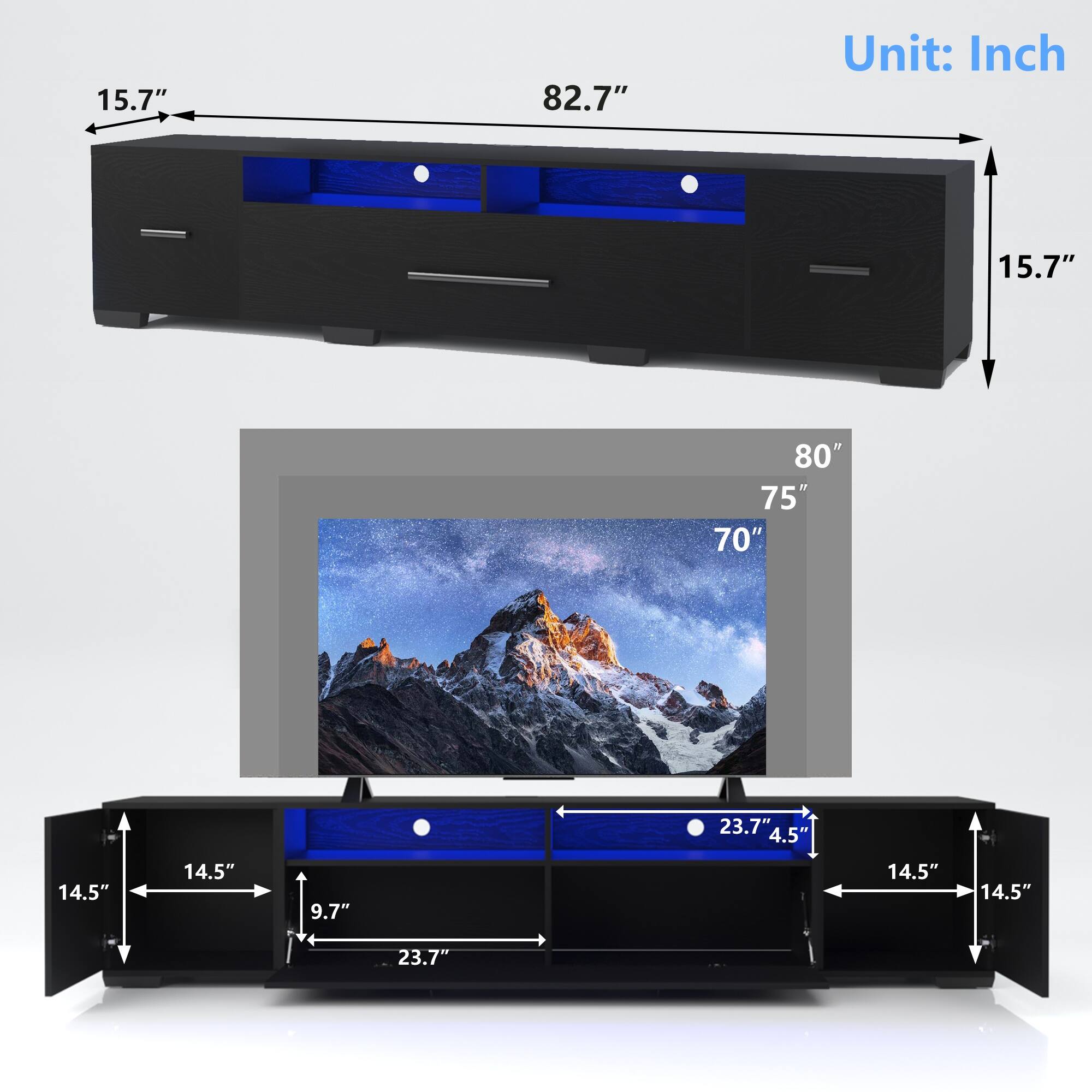 15.7" 82.7" Unit: Inch  
15.7" 80" 75" 70" 23.7" 4.5" 14.5" 14.5" 9.7" 14.5" 14.5" 23.7"