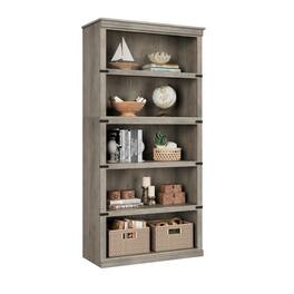 Jojoka - 5 Tier Farmhouse Bookcase, 67.4" Tall Book Shelf with Storage, Wooden Bookshelves 5 Shelf Display Shelves - Gray