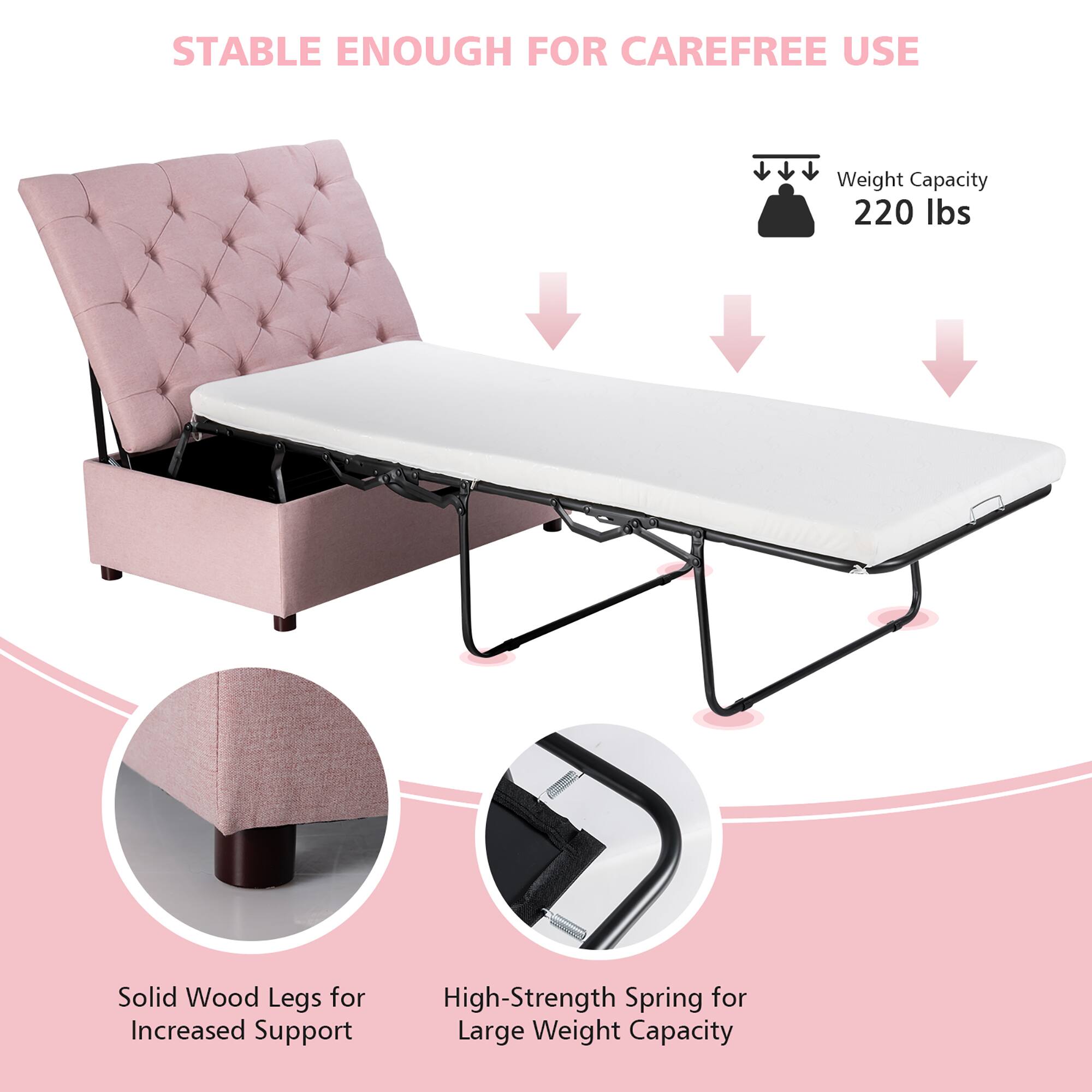 STABLE ENOUGH FOR CAREFREE USE

Weight Capacity: 220 lbs

Solid Wood Legs for Increased Support

High-Strength Spring for Large Weight Capacity