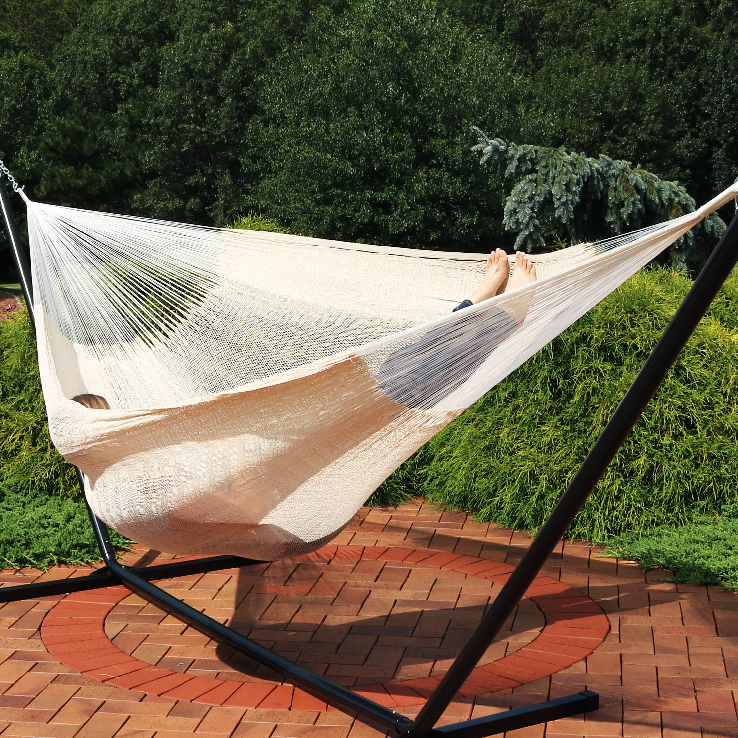 Alt View 5. Sunnydaze - 2-Person Cotton and Nylon Woven Fabric Hammock - Natural.