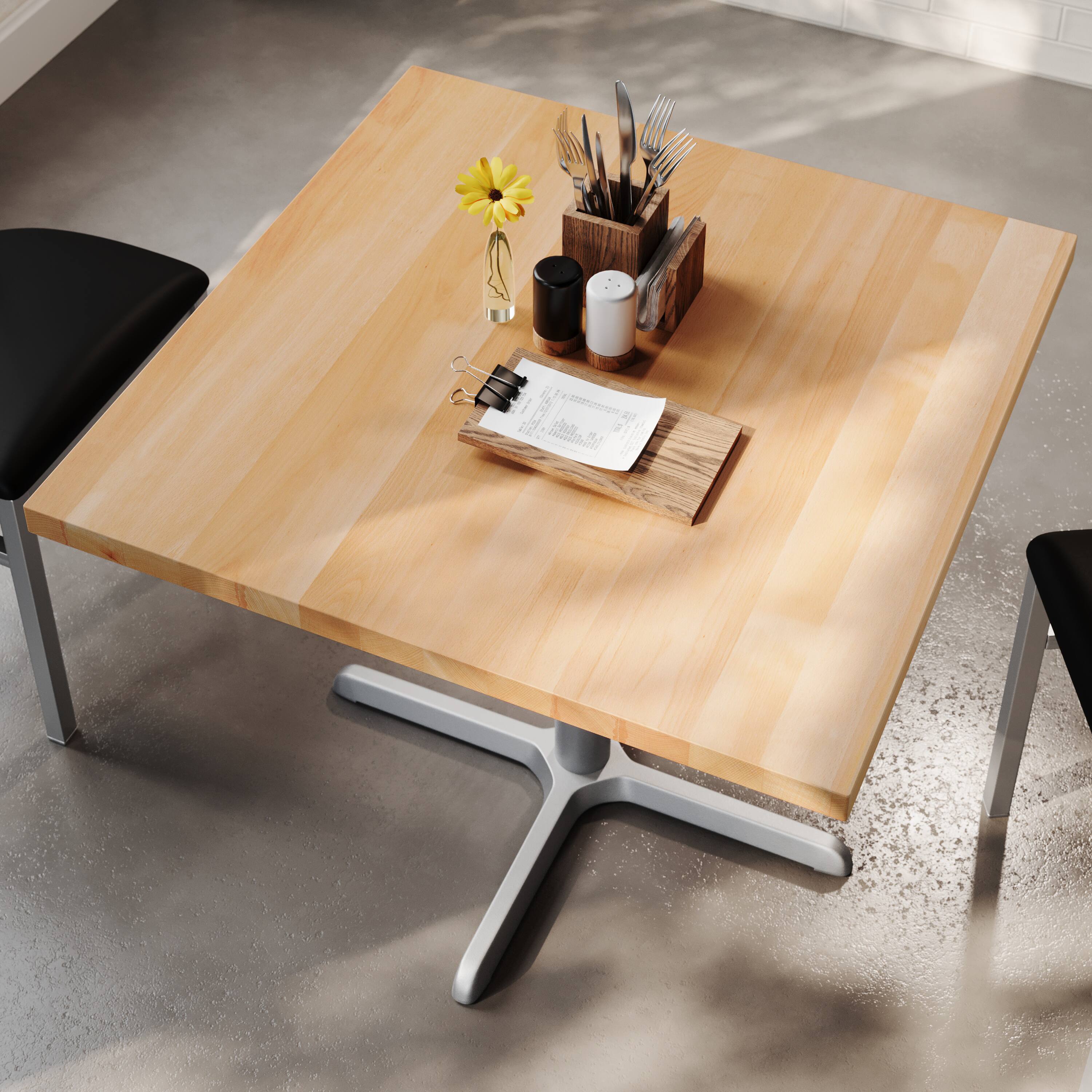 Alt View 3. Flash Furniture - Bennett 36" Square Solid Wood Commercial Indoor Tabletop in Natural with 30" x 30" Dining Height Rust-Resistant Silver C - Natural.