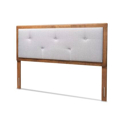 Front. Baxton Studio - Abner Modern and Contemporary Transitional Fabric Upholstered and Finished Wood King Size Headboard - Light Grey/Walnut Brown.