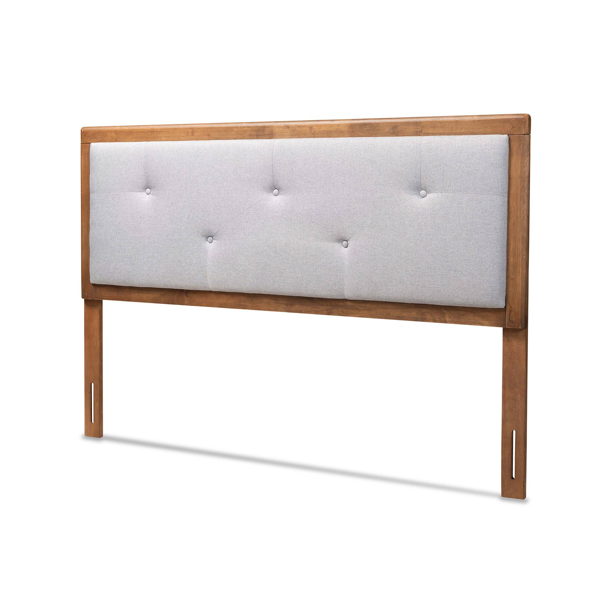 Front. Baxton Studio - Abner Modern and Contemporary Transitional Fabric Upholstered and Finished Wood King Size Headboard - Light Grey/Walnut Brown.