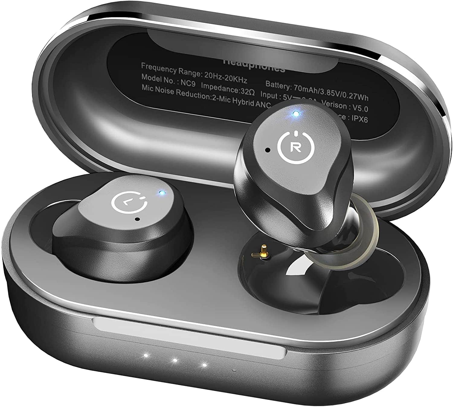 TOZO - Hybrid 3-Layer ANC Stereo Earbuds - 40H, ENC Mic Clear Calls, IPX6 Waterproof, APP-32EQ, Wireless Charge, Touch Control - Black