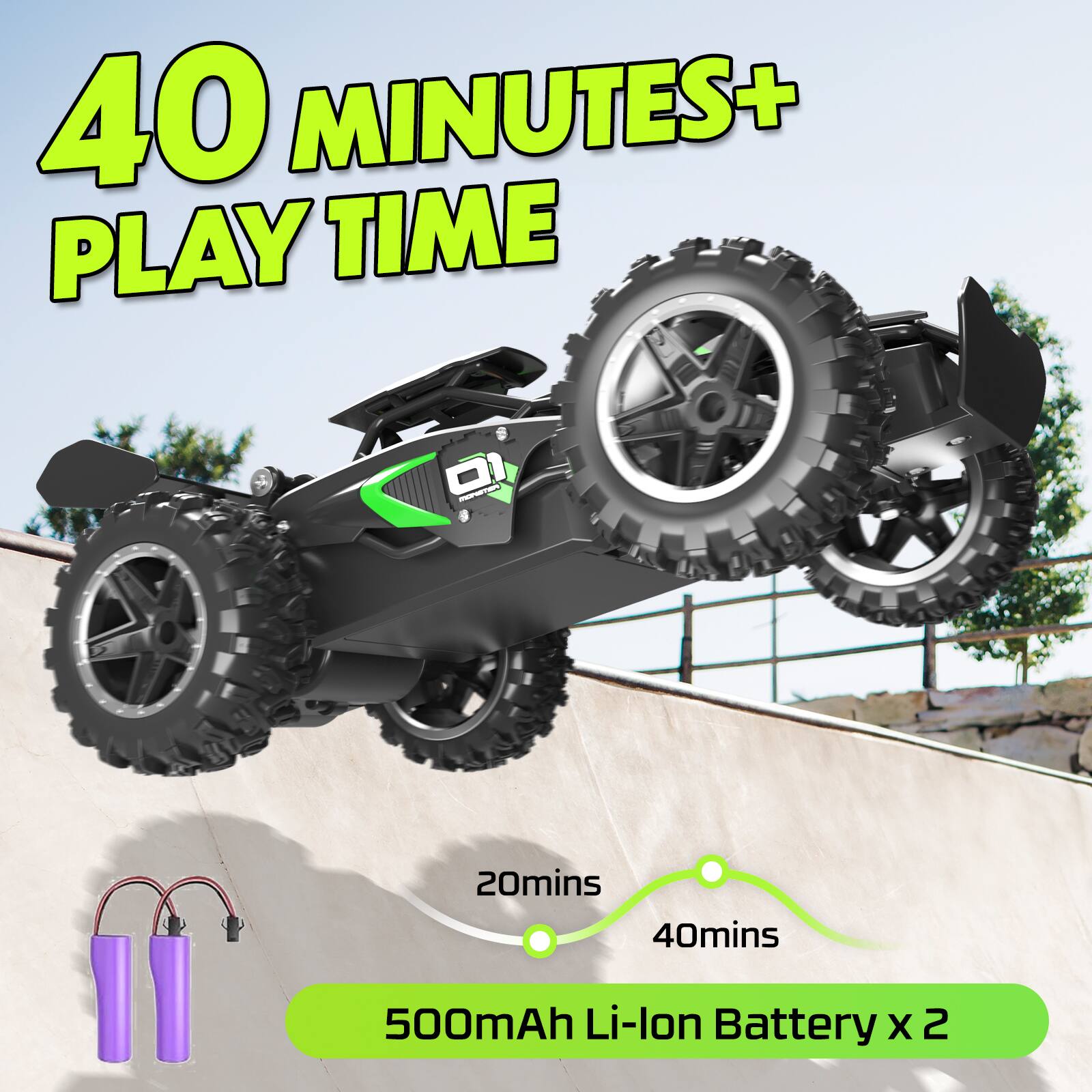 40 MINUTES+ PLAY TIME  
20mins 40mins  
500mAh Li-lon Battery x 2