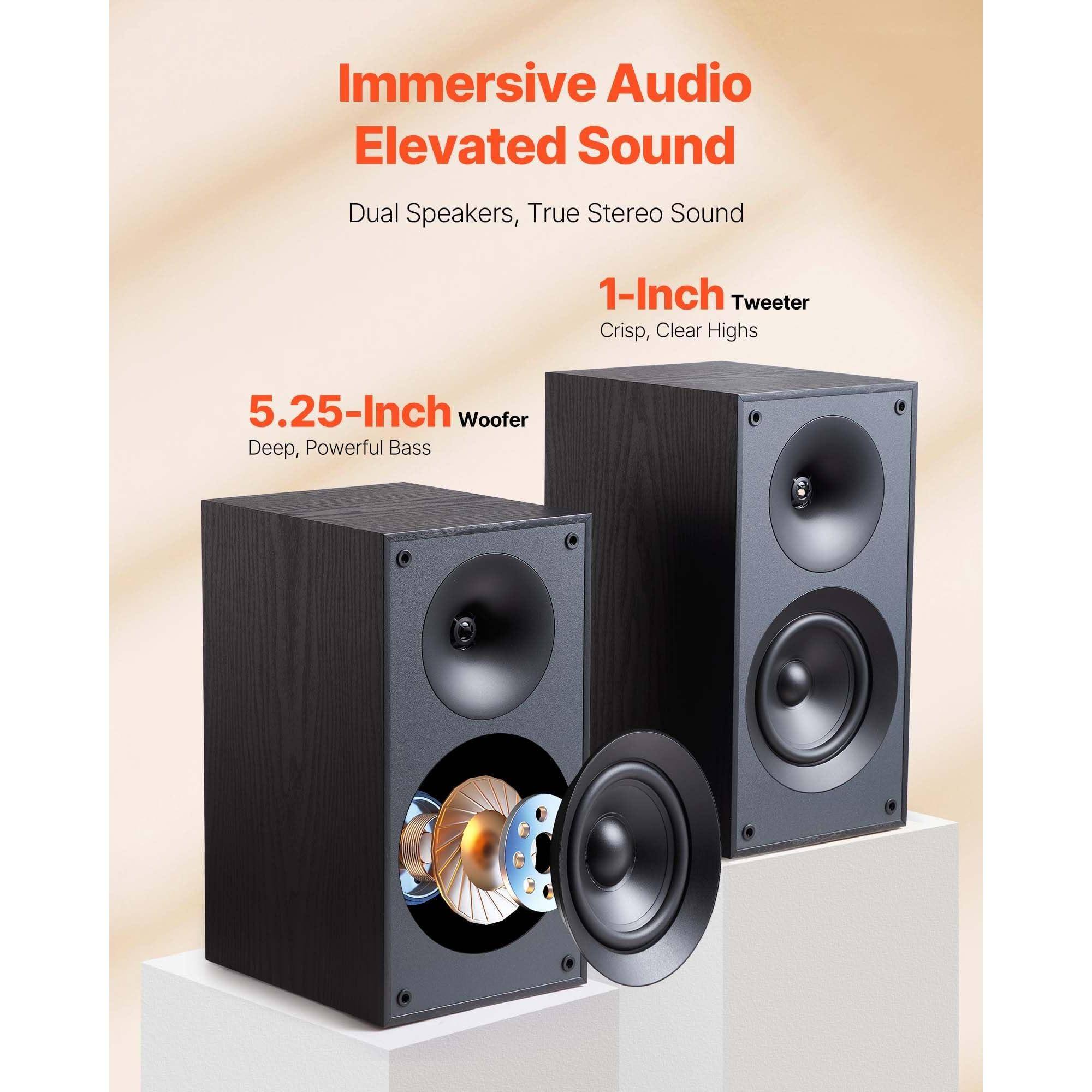 Immersive Audio  
Elevated Sound  

Dual Speakers, True Stereo Sound  

1-Inch Tweeter  
Crisp, Clear Highs  

5.25-Inch Woofer  
Deep, Powerful Bass