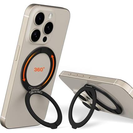 Front. PARKER SLATER - 360° Spin Magnetic Phone Ring Holder – Black Grip Stand - Black.