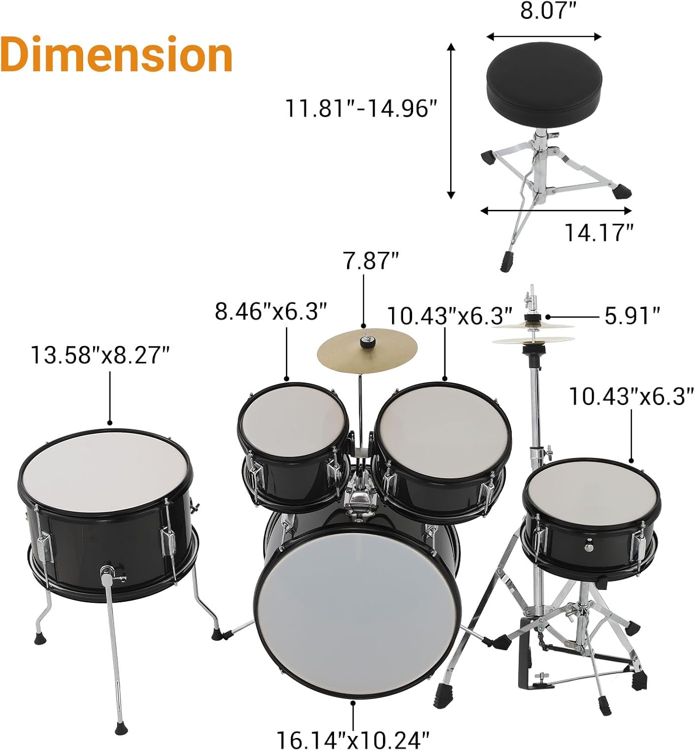 Dimension  
11.81"-14.96"  
8.07"  
7.87"  
14.17"  
8.46"x6.3"  
10.43"x6.3"  
13.58"x8.27"  
5.91"  
10.43"x6.3"  
16.14"x10.24"