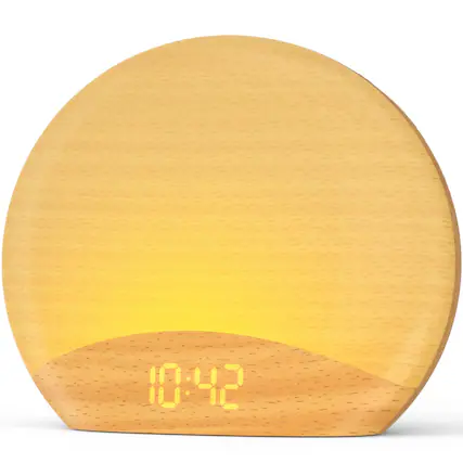 Front. Dazzed Corner - Sunrise Alarm Clock FM Radio, Bluetooth Speaker, Natural Wake-Up Light - Wooden.