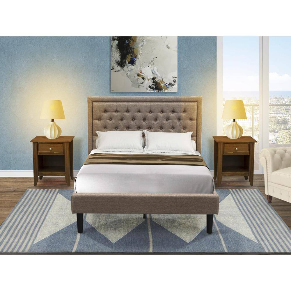 Alt View 4. East West Furniture - KD16F-2GA08 3 Piece Bedroom Set - Platform Bed Dark Khaki Headboard with 2 nightstands - Black Finish Legs - Dark Khaki.