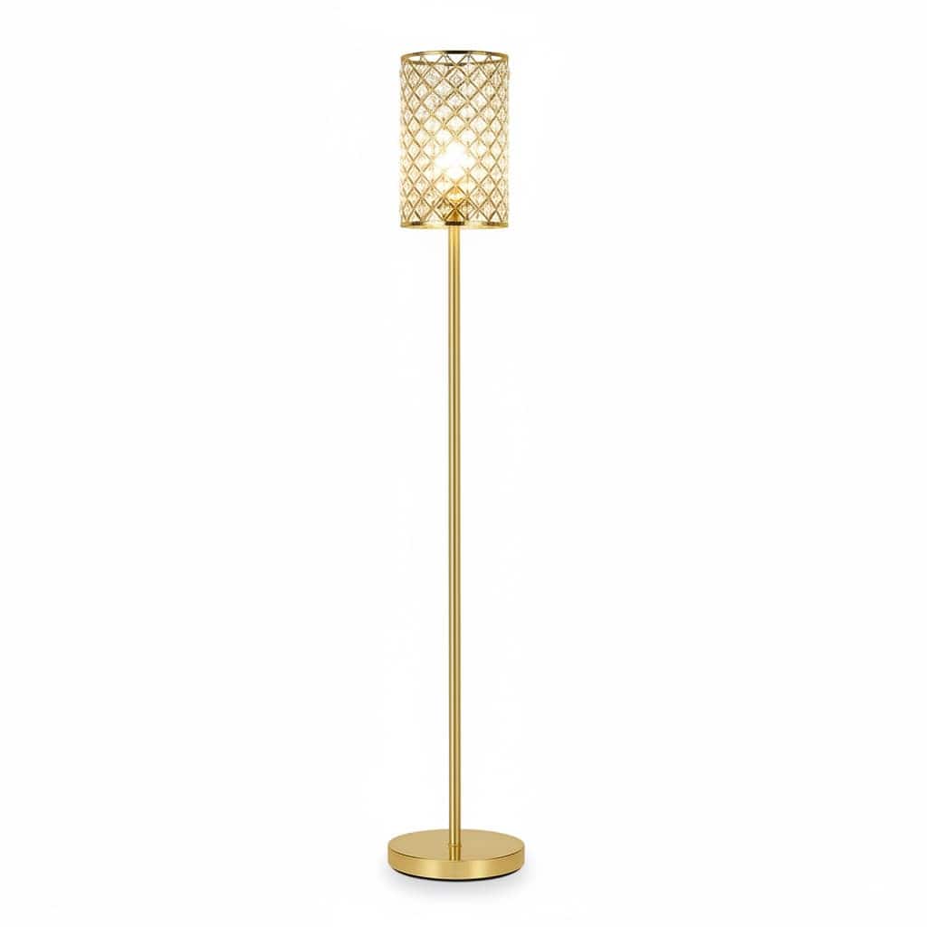 FINEAK - Modern Crystal Floor Lamp - Tall Pole Standing Lamp with Decorative Shade, Foot Switch & E26 Base | Corner Lighting - Gold