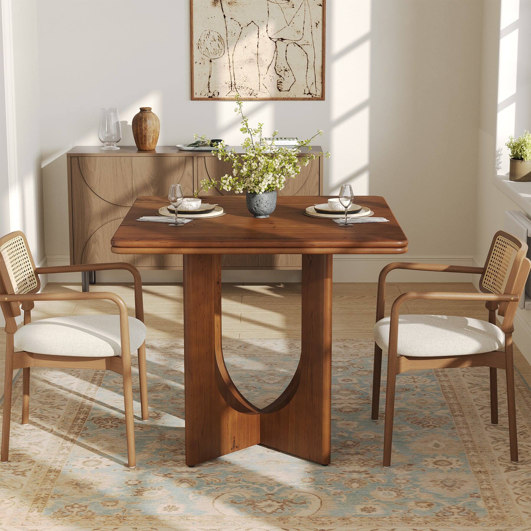 Alt View 2. Tribesigns - Solid Wood Dining Table with Space-Saving Design and Square Top for Everyday Meals and Family Gatherings - Rustic Brown.