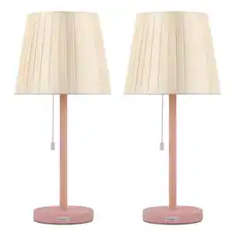 Oumilen - Pink Base Pleated Fabric Table Lamp with Pull Chain Switch, E26 Socket & UL Plug